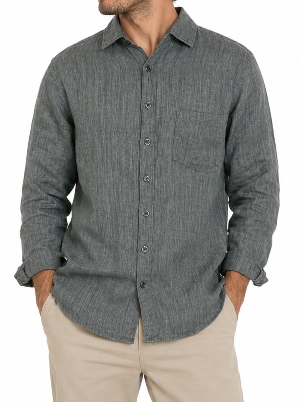 Rodd & Gunn Linen Button Down Shirt Gray Men’s Size S Italian Fabric Casual